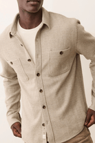 Shirts & Tops - Marine Layer - Pacifica Stretch Twill Overshirt in Taupe Herringbone - Archery Close