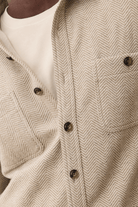 Shirts & Tops - Marine Layer - Pacifica Stretch Twill Overshirt in Taupe Herringbone - Archery Close