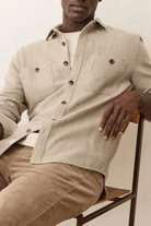 Shirts & Tops - Marine Layer - Pacifica Stretch Twill Overshirt in Taupe Herringbone - Archery Close