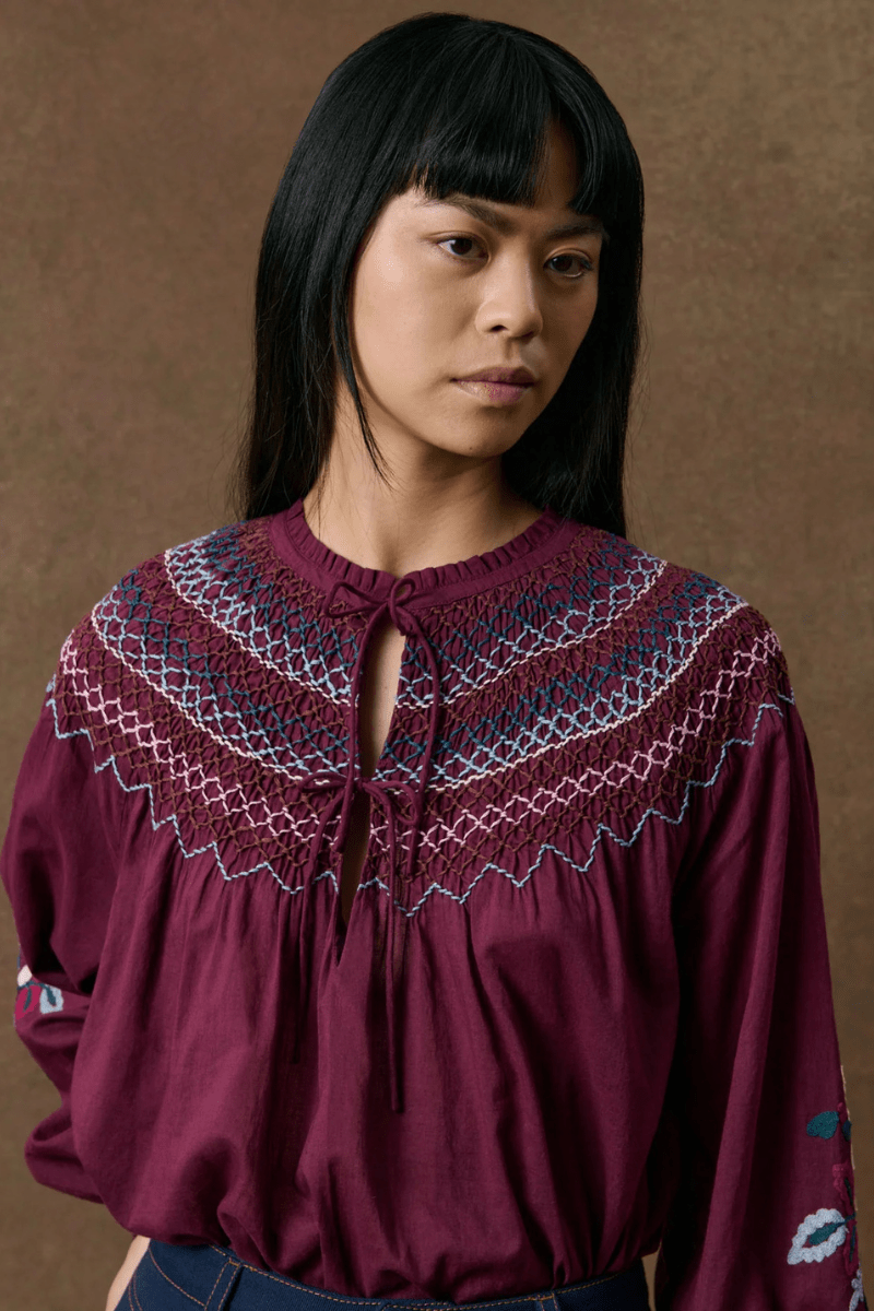 Shirts & Tops - Louise Misha - Pal Blouse in Burgundy - Archery Close