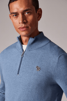 Sweater - Paul Smith - Pale Blue Cotton - Blend Zebra Logo Half Zip Sweater - Archery Close