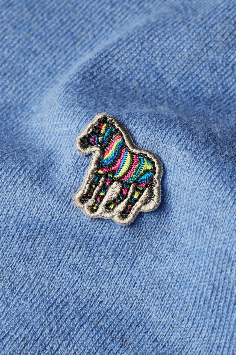 Sweater - Paul Smith - Pale Blue Cotton - Blend Zebra Logo Half Zip Sweater - Archery Close