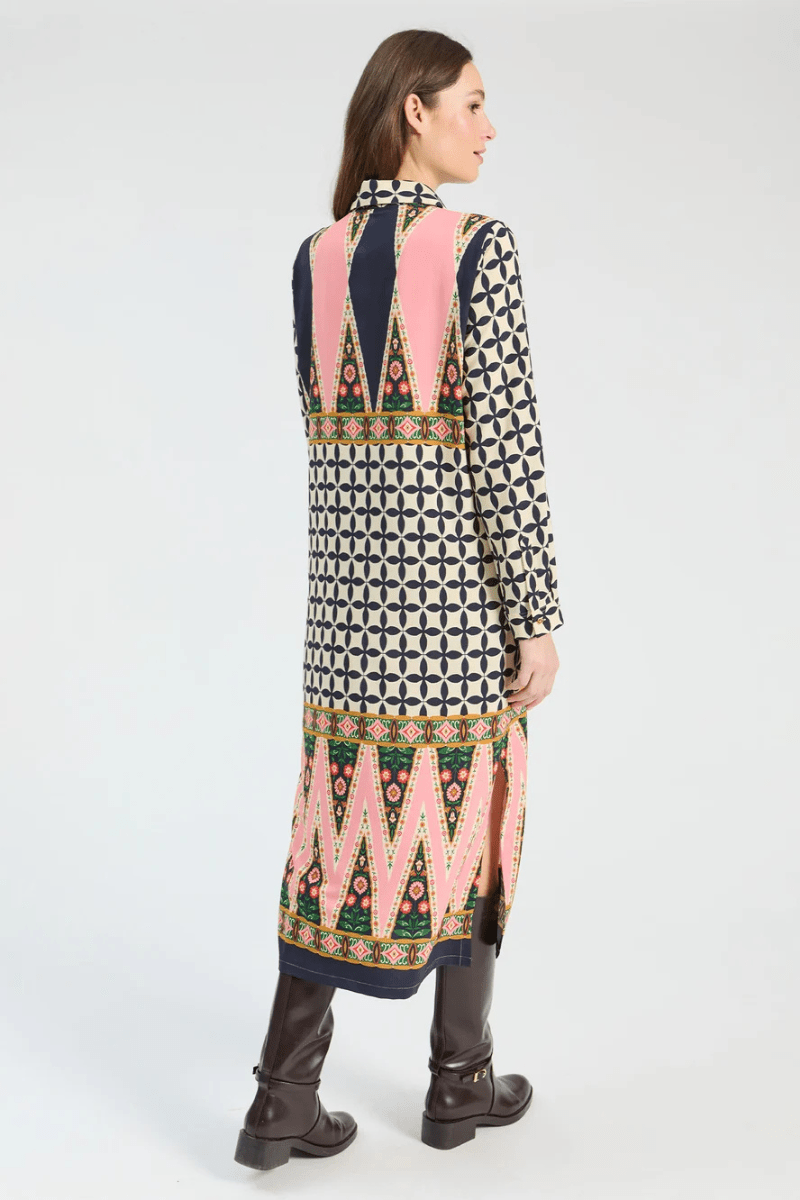 Dresses - Vilagallo - Pink & Black Geo Midi Dress - Archery Close