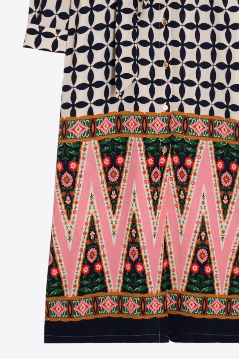 Dresses - Vilagallo - Pink & Black Geo Midi Dress - Archery Close