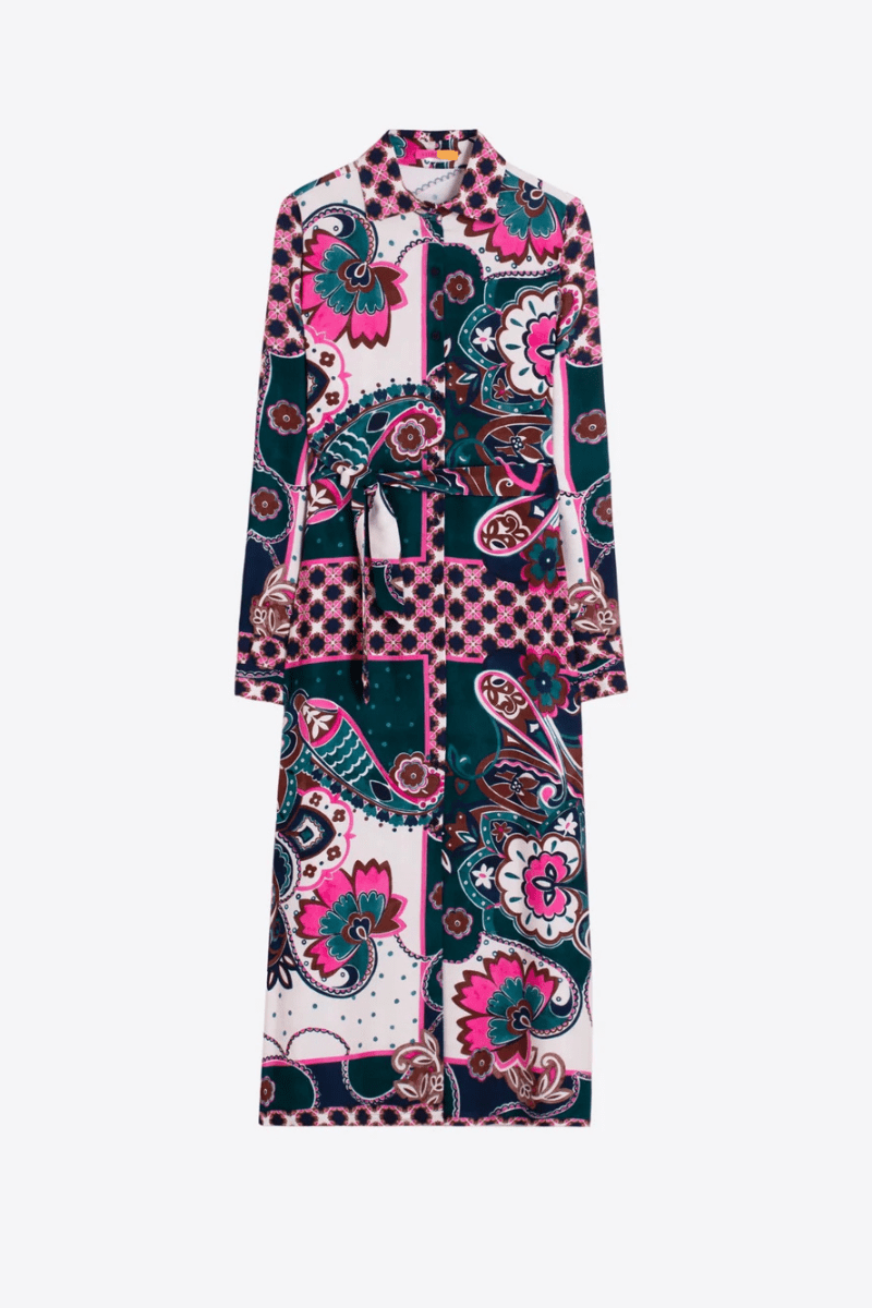 Dresses - Vilagallo - Pink & Green Paisley Midi Dress - Archery Close