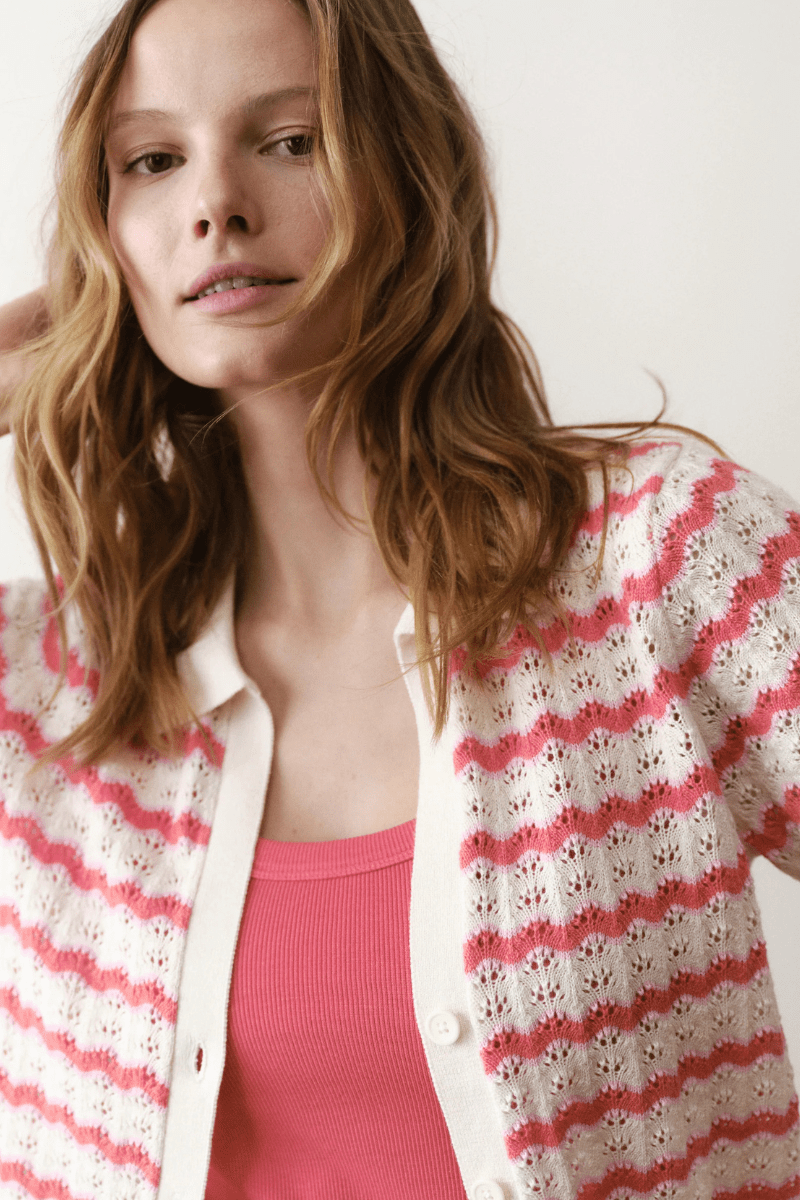 Sweater - Marine Layer - Piper Knit Resort Shirt in Warm Wave - Archery Close