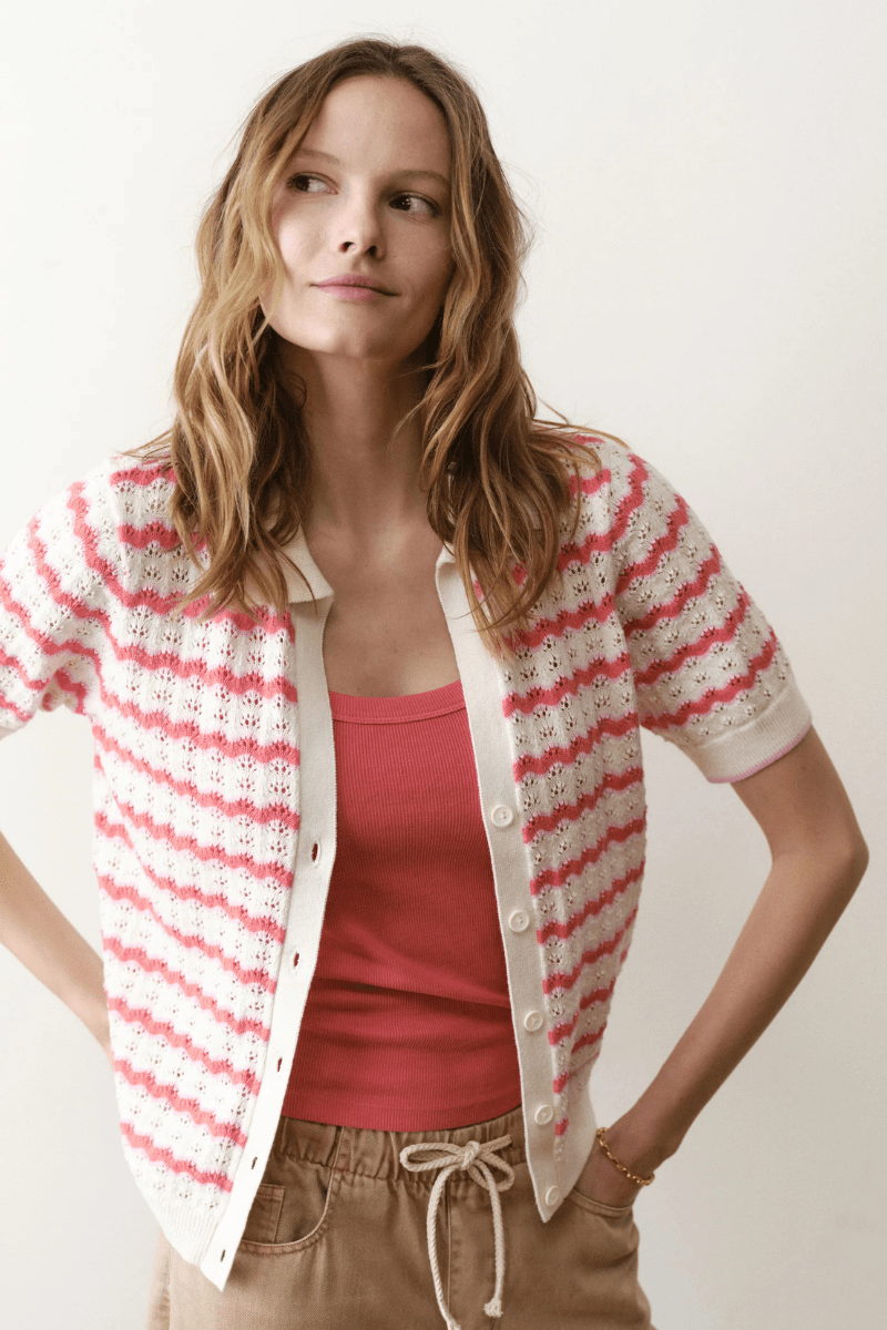 Sweater - Marine Layer - Piper Knit Resort Shirt in Warm Wave - Archery Close