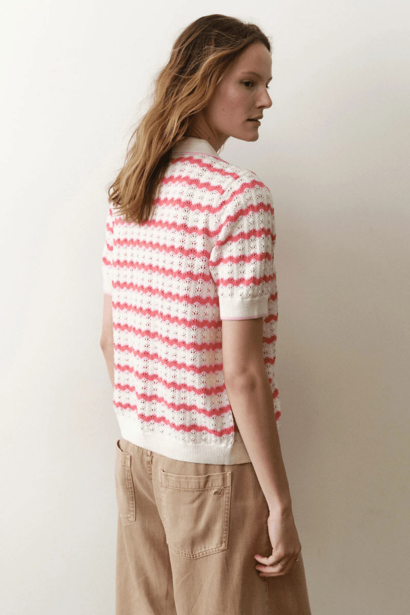 Sweater - Marine Layer - Piper Knit Resort Shirt in Warm Wave - Archery Close