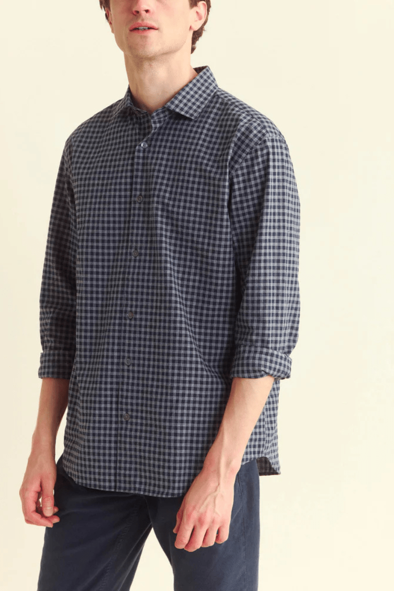Shirts & Tops - Billy Reid - Plaid Check Hutchenson Sport Shirt - Navy/Grey - Archery Close