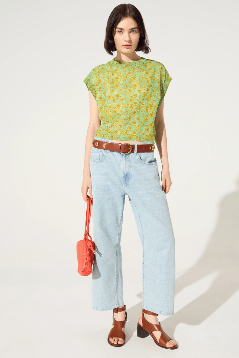 Shirts & Tops - Cotelac - Pleated Print Blouse in Green - Archery Close