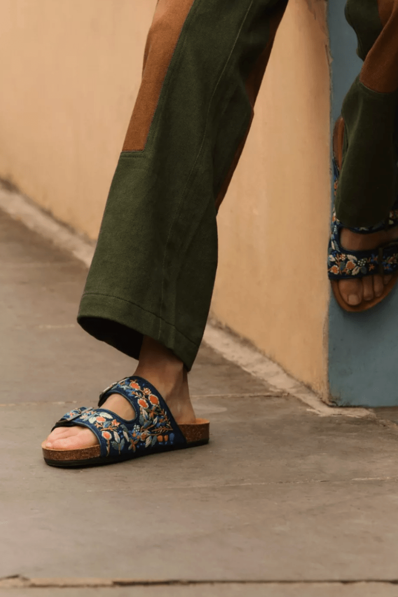 Sandals - Penelope Chilvers - Pool Embroidered Denim Slide - Archery Close