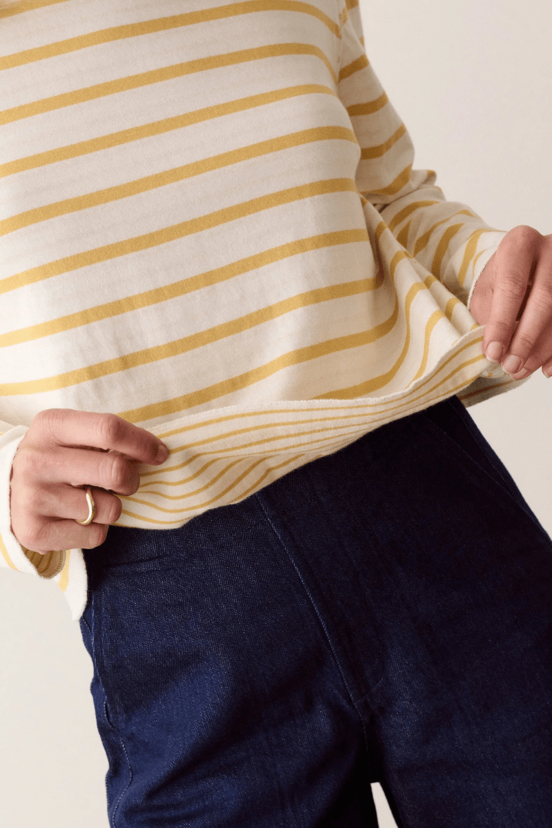 Shirts & Tops - Marine Layer - Poppy Double Knit Crewneck in Marigold Stripe - Archery Close