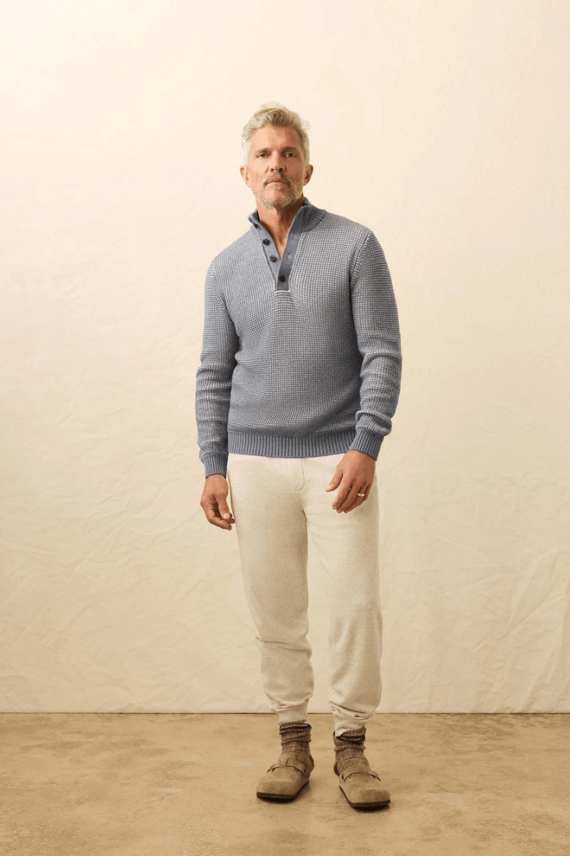 Sweater - Faherty Brand - Quarter Button Sweater in Port Huron - Archery Close