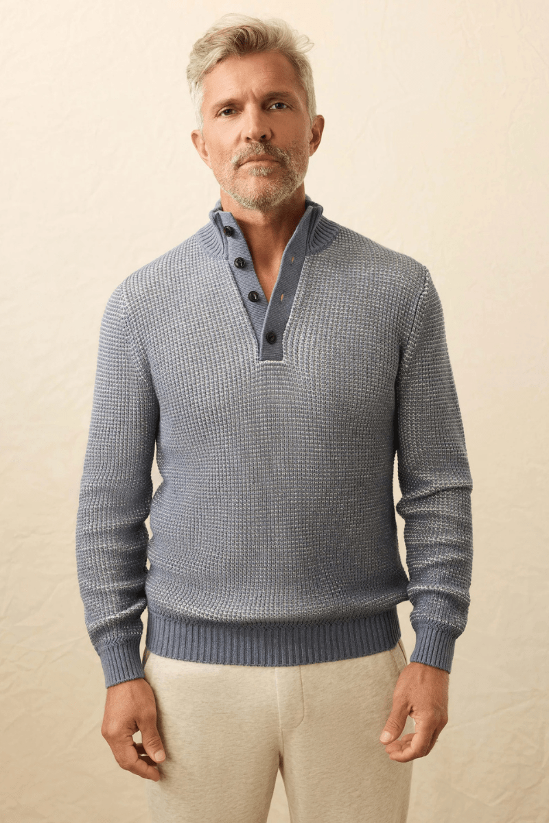 Sweater - Faherty Brand - Quarter Button Sweater in Port Huron - Archery Close