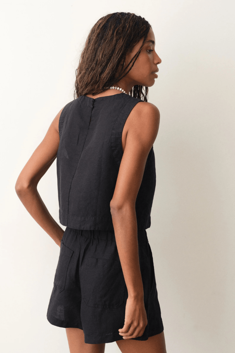Shirts & Tops - Marine Layer - Quinn Linen Tank in Black - Archery Close