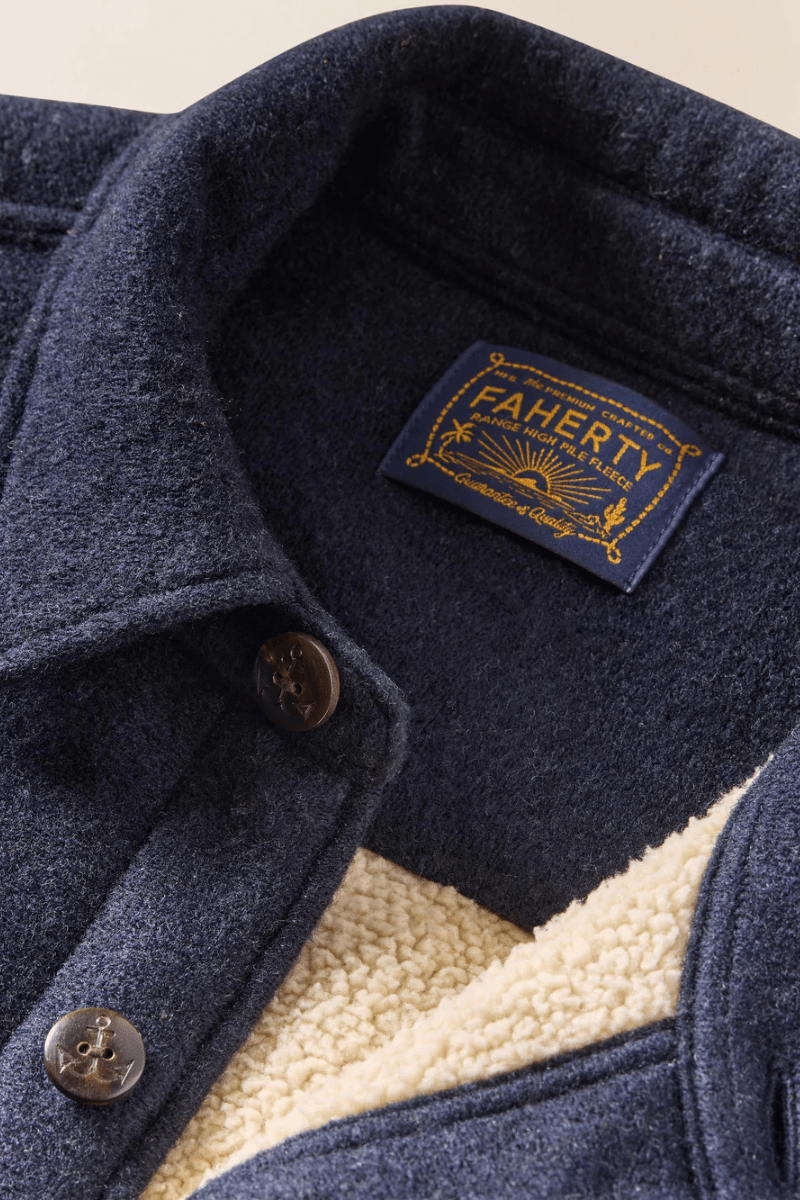 Shirts & Tops - Faherty Brand - Range Fleece Lined CPO in Navy Shadow Twill - Archery Close