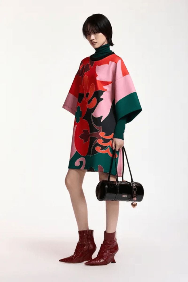 Dresses - Essentiel Antwerp - Red, pink & dark grey printed mini dress - Archery Close
