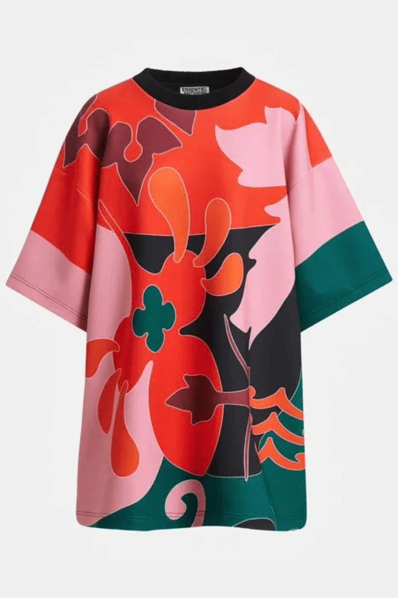 Dresses - Essentiel Antwerp - Red, pink & dark grey printed mini dress - Archery Close