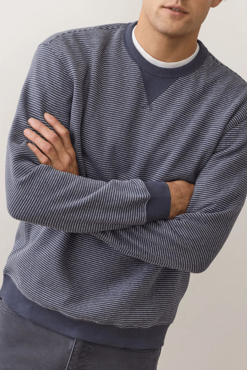 Sweatshirts - Marine Layer - Relaxed Cloud 9 Fleece Crewneck - Navy Mini Stripe - Archery Close