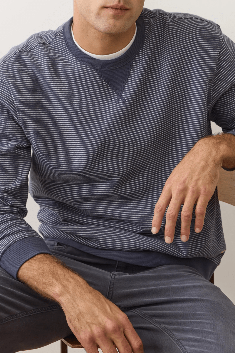 Sweatshirts - Marine Layer - Relaxed Cloud 9 Fleece Crewneck - Navy Mini Stripe - Archery Close