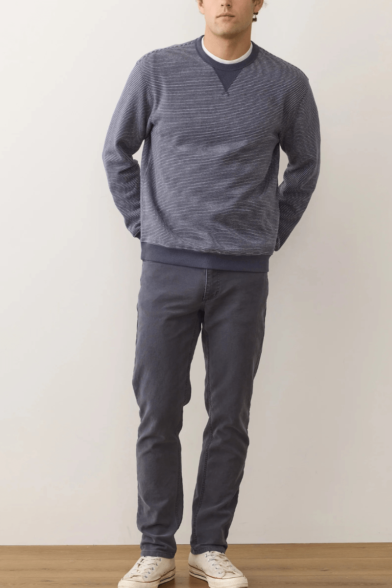 Sweatshirts - Marine Layer - Relaxed Cloud 9 Fleece Crewneck - Navy Mini Stripe - Archery Close