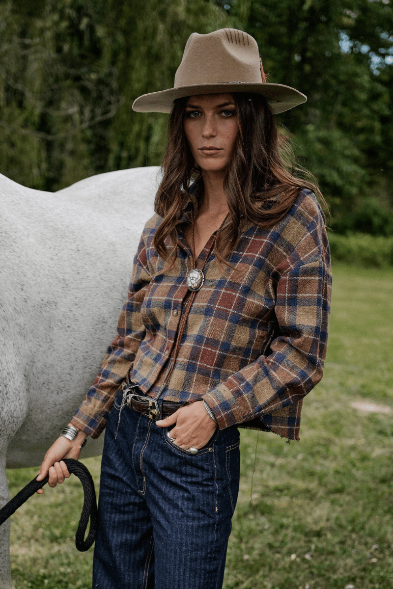 Shirts & Tops - Road to Nowhere Clothing - Remi Cropped Shirt in Maroon Plaid - Archery Close