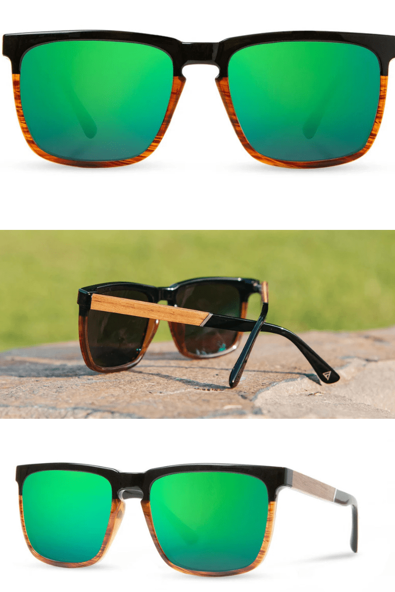 Sunglasses - Shwood Eyewear - Ridge - Black Tortoise with Green Flash Sunglasses - Archery Close
