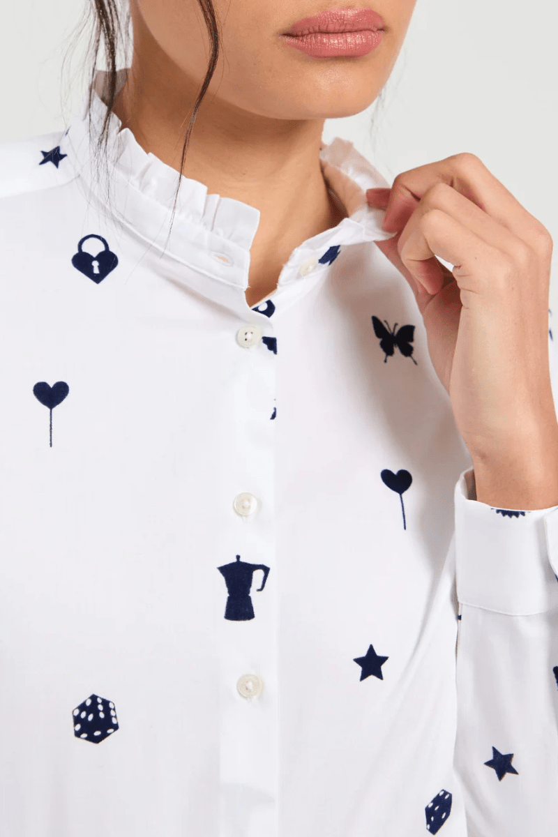 Shirts & Tops - Vilagallo - Ruffle Neck Long Sleeve - Archery Close