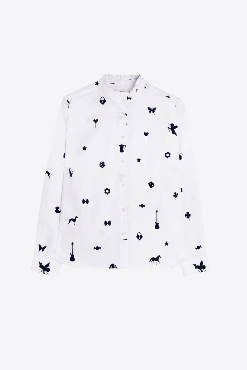 Shirts & Tops - Vilagallo - Ruffle Neck Long Sleeve - Archery Close