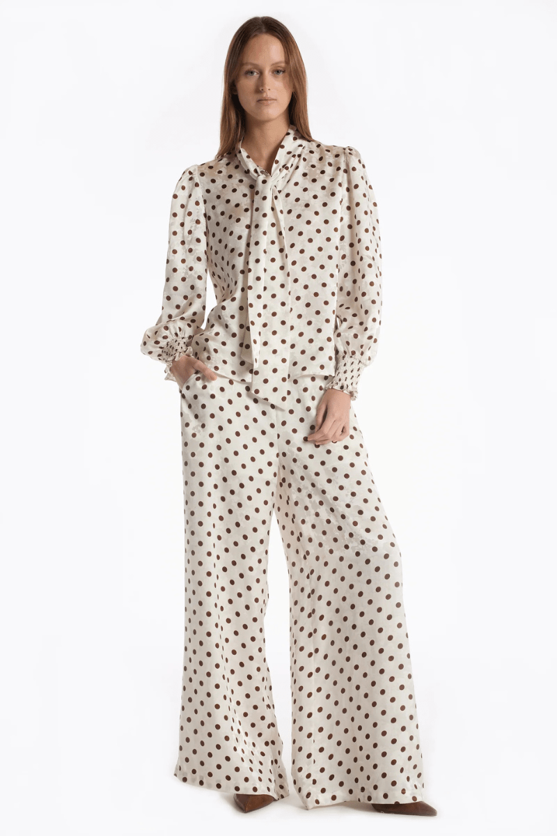 Shirts & Tops - Christy Lynn - Sally Blouse in Brown Polka Dot - Archery Close