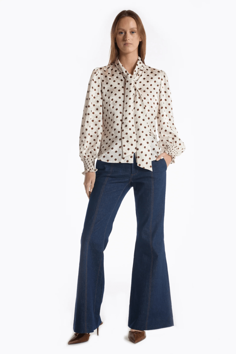 Shirts & Tops - Christy Lynn - Sally Blouse in Brown Polka Dot - Archery Close