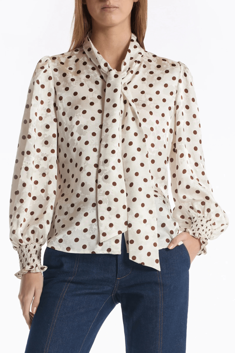 Shirts & Tops - Christy Lynn - Sally Blouse in Brown Polka Dot - Archery Close