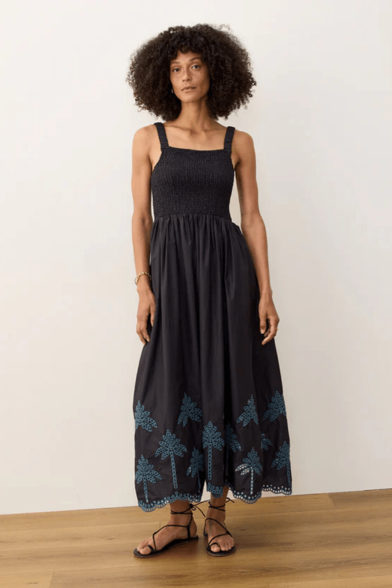 Takertrailers Tiered Knit Maxi Dress With Eyelet Trim Marine Layer Women's Selene Eyelet Maxi Dress Black/Mediterranea Small Takertrailers Tiered Knit Maxi Dress With Eyelet Trim Marine Layer Women's Selene Eyelet Maxi Dress Black/Mediterranea Small