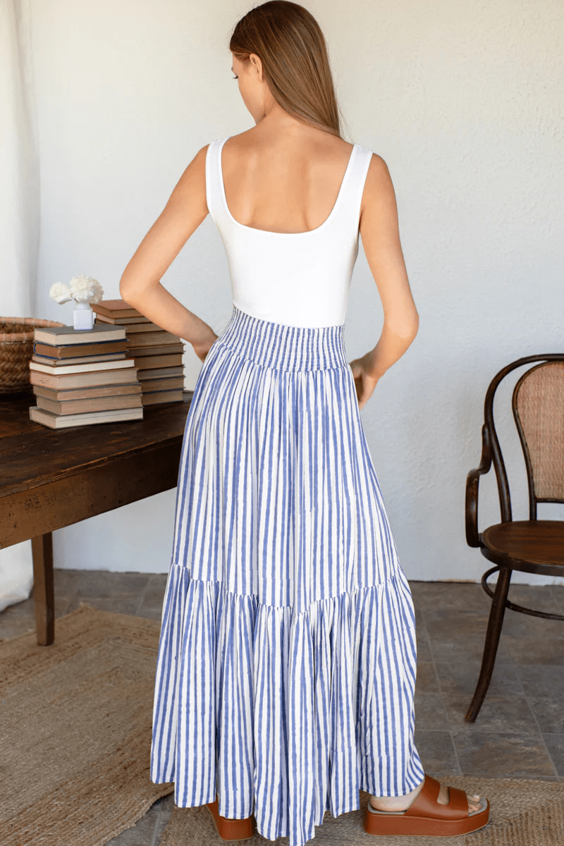 Skirts - Emerson Fry - Shirred Skirt in Ocean Stripe - Archery Close