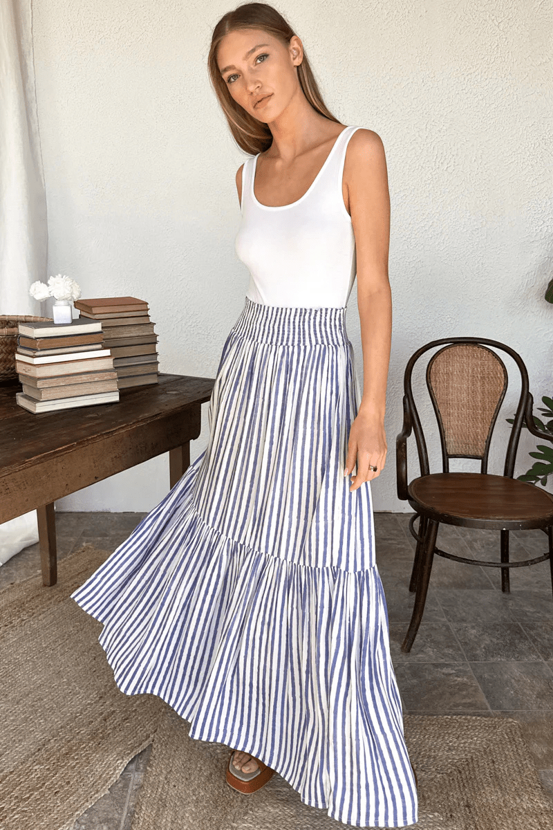 Skirts - Emerson Fry - Shirred Skirt in Ocean Stripe - Archery Close