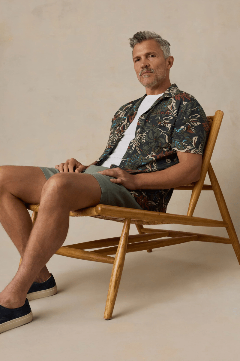 Shirts & Tops - Faherty Brand - Short - Sleeve Bali Camp Shirt in Rainforest Nights - Archery Close