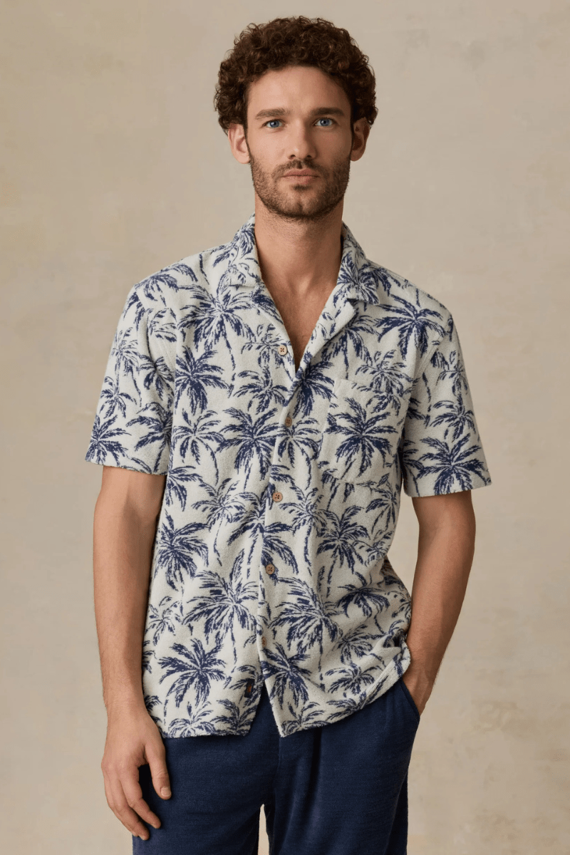 Shirts & Tops - Faherty Brand - Short - Sleeve Cabana Towel Terry Shirt - Ivory Tropic Trees - Archery Close