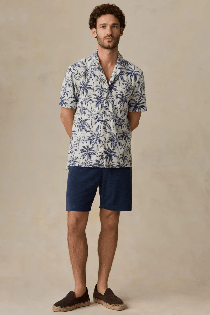 Shirts & Tops - Faherty Brand - Short - Sleeve Cabana Towel Terry Shirt - Ivory Tropic Trees - Archery Close