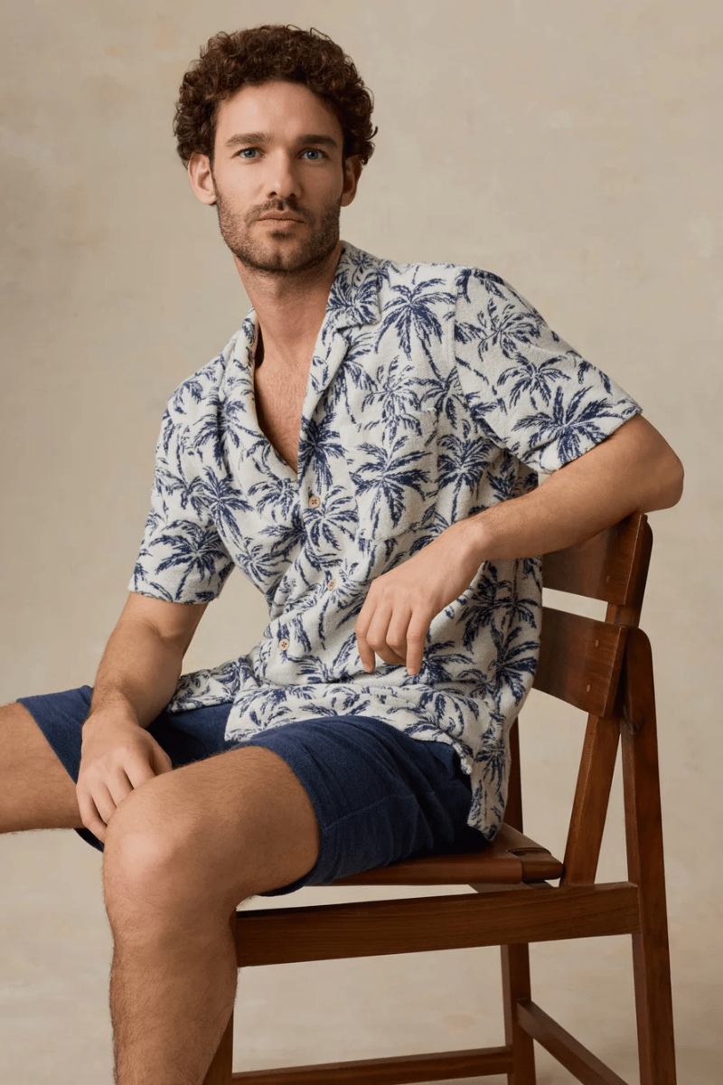 Shirts & Tops - Faherty Brand - Short - Sleeve Cabana Towel Terry Shirt - Ivory Tropic Trees - Archery Close