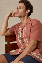 Shirts & Tops - Faherty Brand - Short - Sleeve Embroidered Shirt in Dusty Sienna - Archery Close