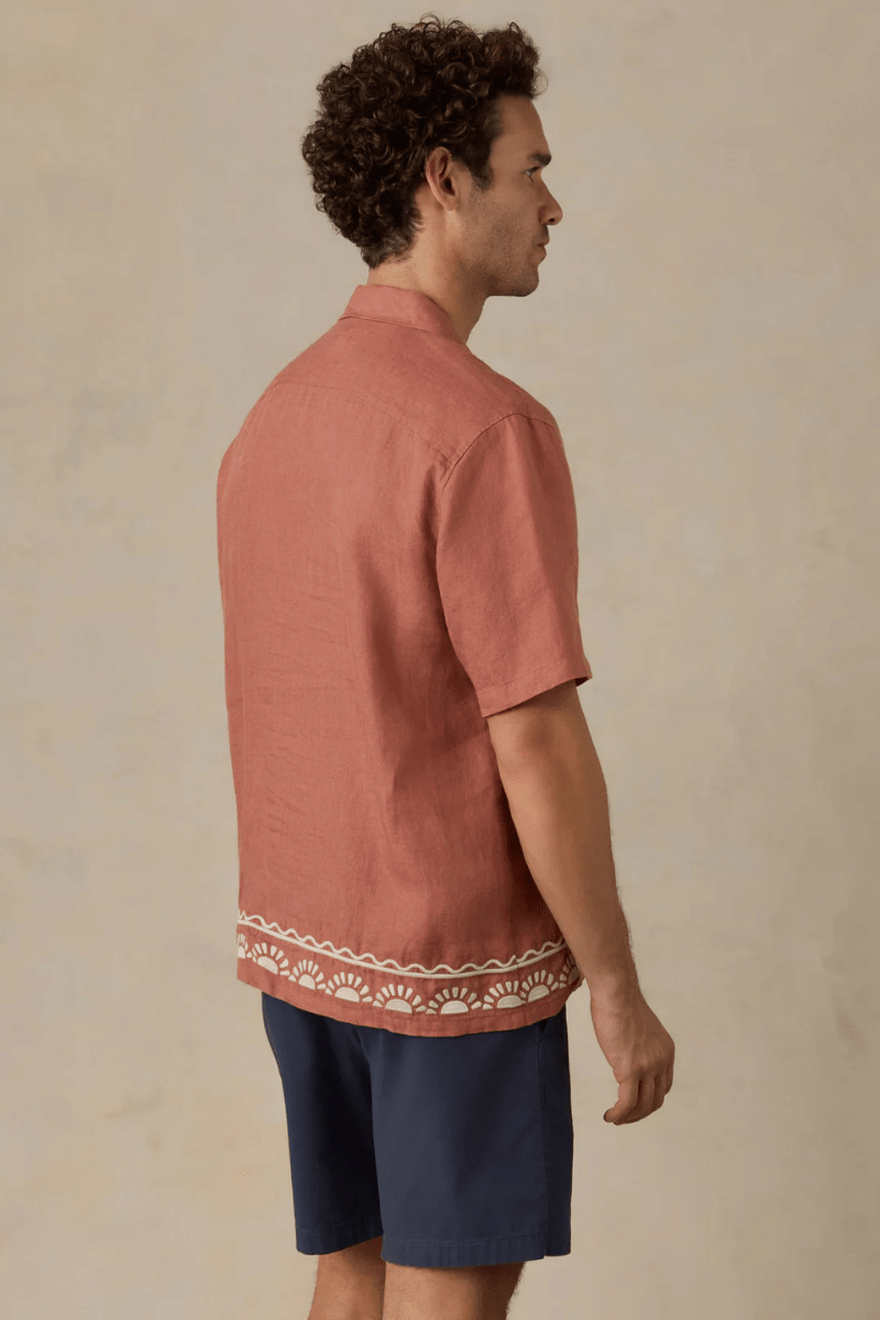 Shirts & Tops - Faherty Brand - Short - Sleeve Embroidered Shirt in Dusty Sienna - Archery Close
