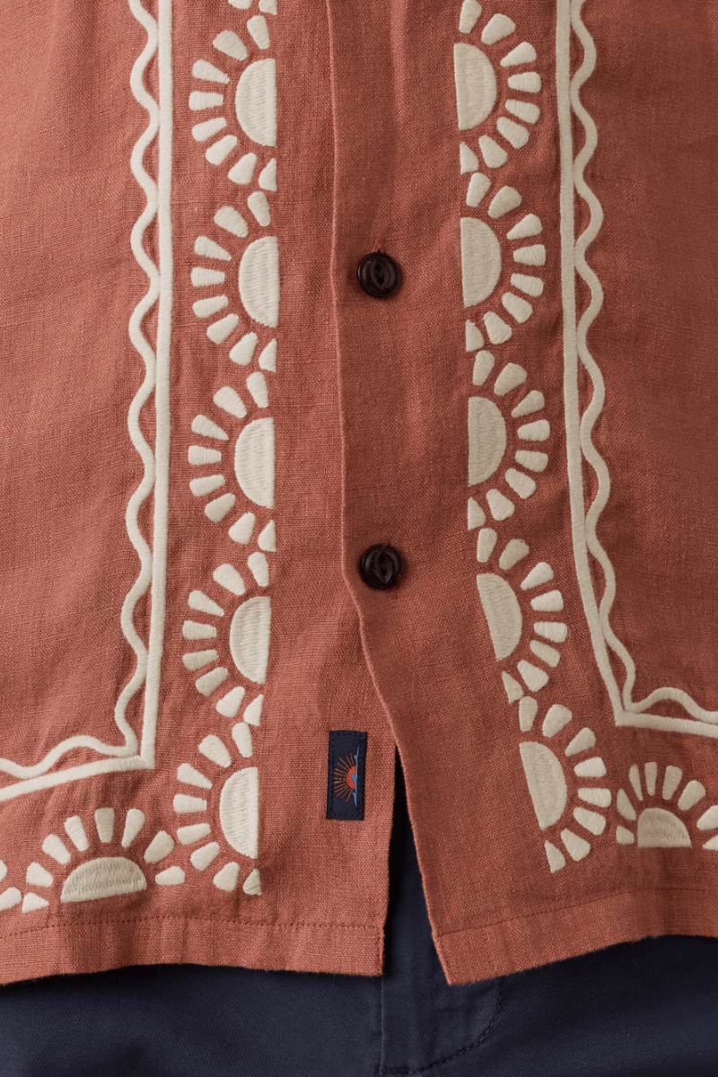 Shirts & Tops - Faherty Brand - Short - Sleeve Embroidered Shirt in Dusty Sienna - Archery Close