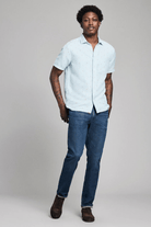 Shirts & Tops - Billy Reid - Short Sleeve Herringbone Treme Shirt - Sky Blue - Archery Close