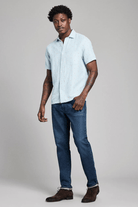 Shirts & Tops - Billy Reid - Short Sleeve Herringbone Treme Shirt - Sky Blue - Archery Close