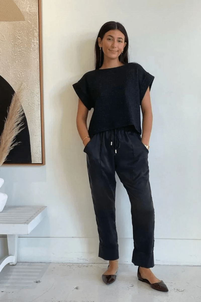 Pants - Natalie Busby - Silk Slouch Pant in Black - Archery Close