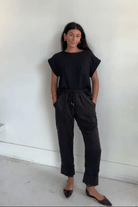 Pants - Natalie Busby - Silk Slouch Pant in Black - Archery Close