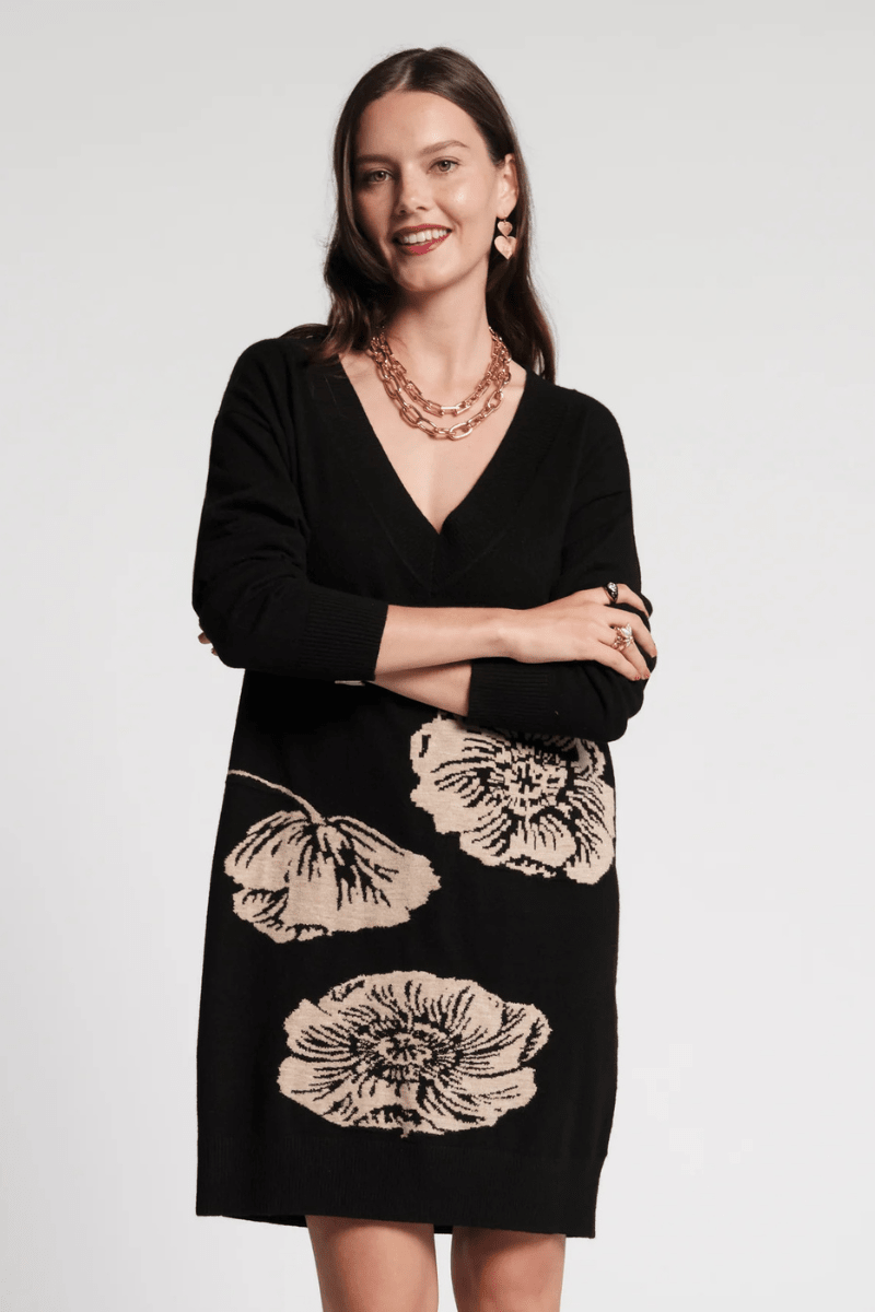 Dresses - Frances Valentine - Skye V Neck Dress in Black - Archery Close