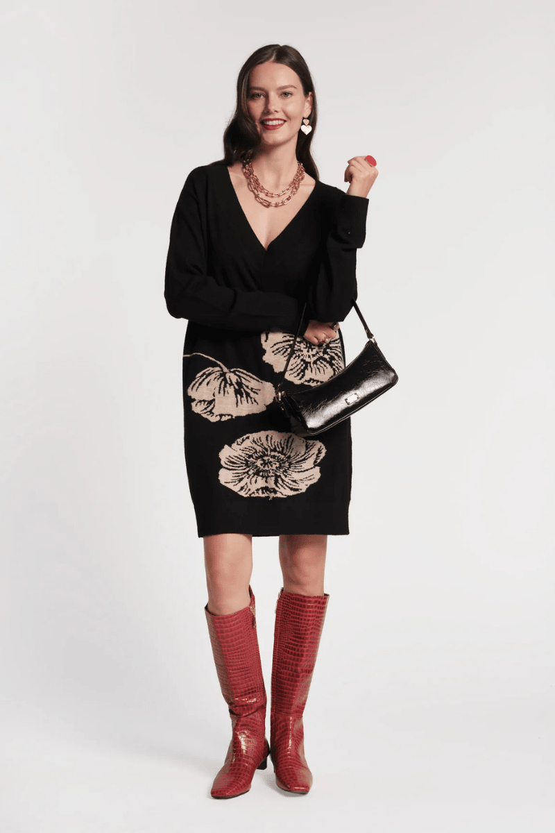 Dresses - Frances Valentine - Skye V Neck Dress in Black - Archery Close