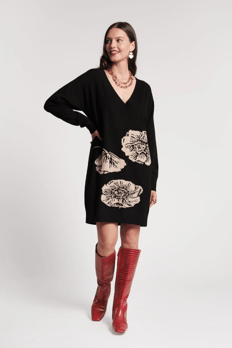 Dresses - Frances Valentine - Skye V Neck Dress in Black - Archery Close