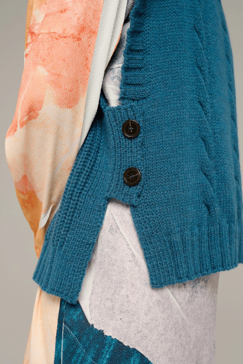 Sweater - Cotelac - Sleeveless Cable Knit Sweater - Archery Close